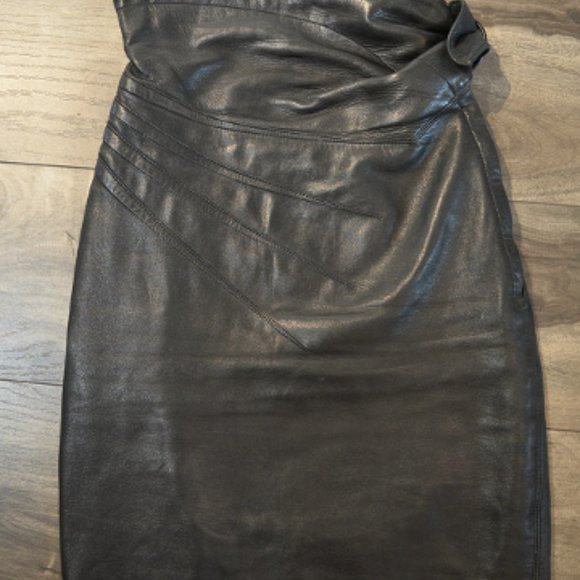 AZZEDINE ALAÏA BLACK LEATHER SKINNY SKIRT SUIT - Picture 7 of 10